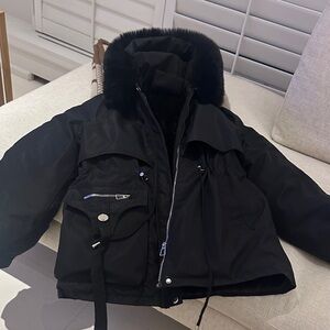 BNWOT Black Faux Fur-Trimmed Hooded Jacket